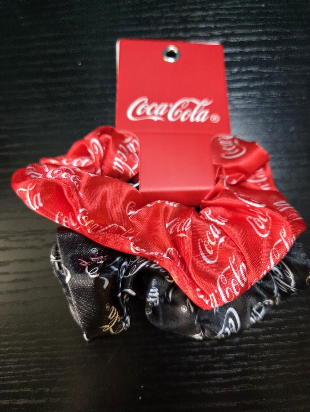 Coca-Cola Branded Satin Scrunchie Duo in Red & Black